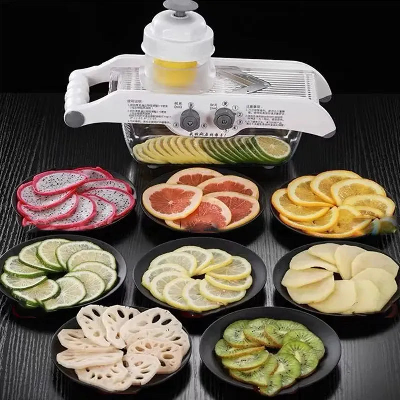 Mandoline Réglable Multifonctionnelle avec Panier - Coupe Légumes et Fruits Mandoline