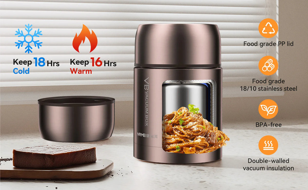 Thermos Alimentaire Isotherme Inox 316 - 16 h Chaud, 18 h Froid - 600 à 1200 ml lunchbox