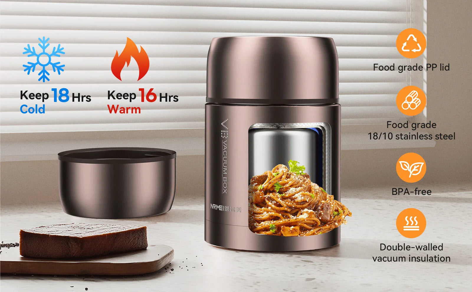 Thermos Alimentaire Isotherme Inox 316 - 16 h Chaud, 18 h Froid - 600 à 1200 ml lunchbox