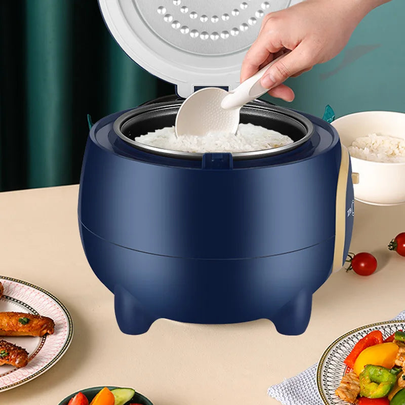 Riz servi depuis le mini cuiseur bleu