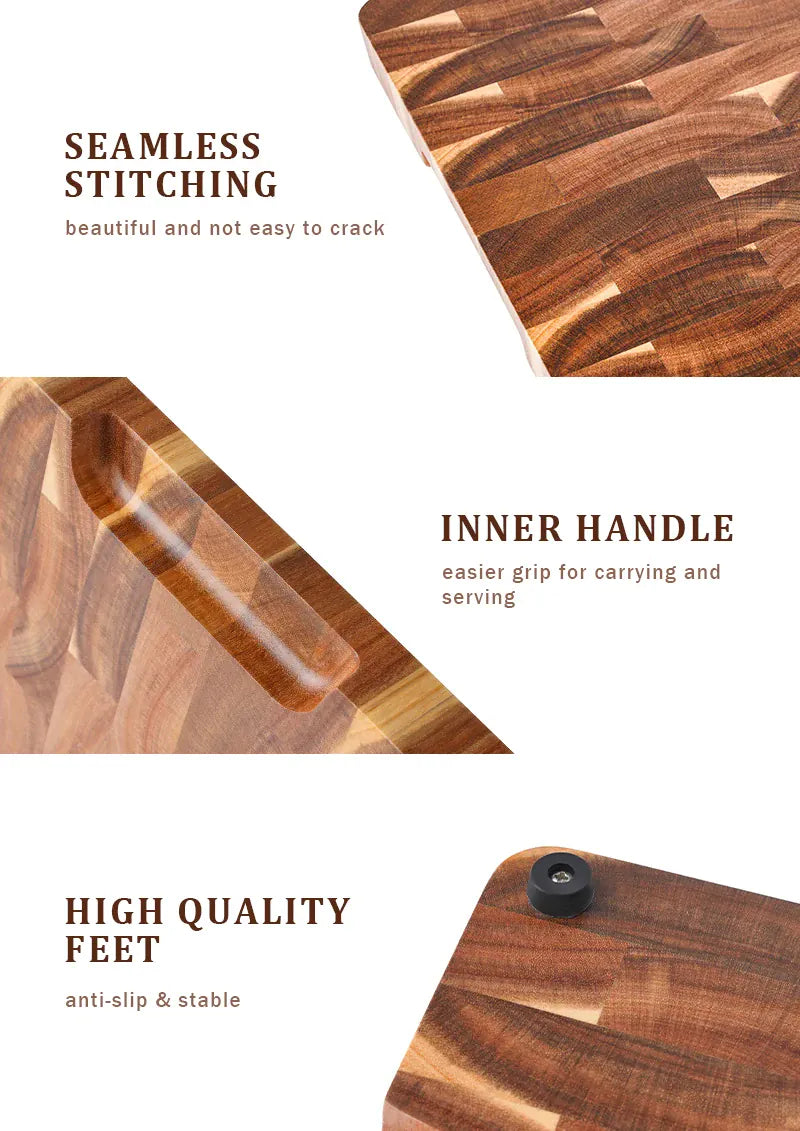 Planche à Découper en Acacia Massif 39 × 27,5 cm Grain Debout avec Poignées planche a decouper en bois