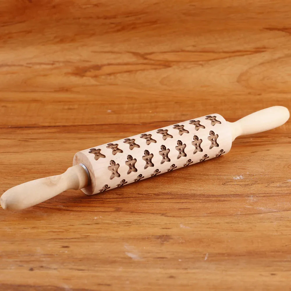 Rouleau à pâtisserie en bois avec motifs gravés de Noël - Outil de décoration pour biscuits rouleaupatisserie