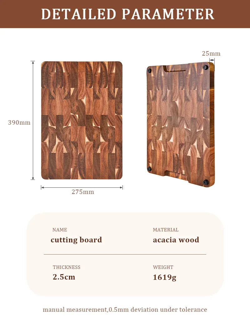 Planche à Découper en Acacia Massif 39 × 27,5 cm Grain Debout avec Poignées planche a decouper en bois