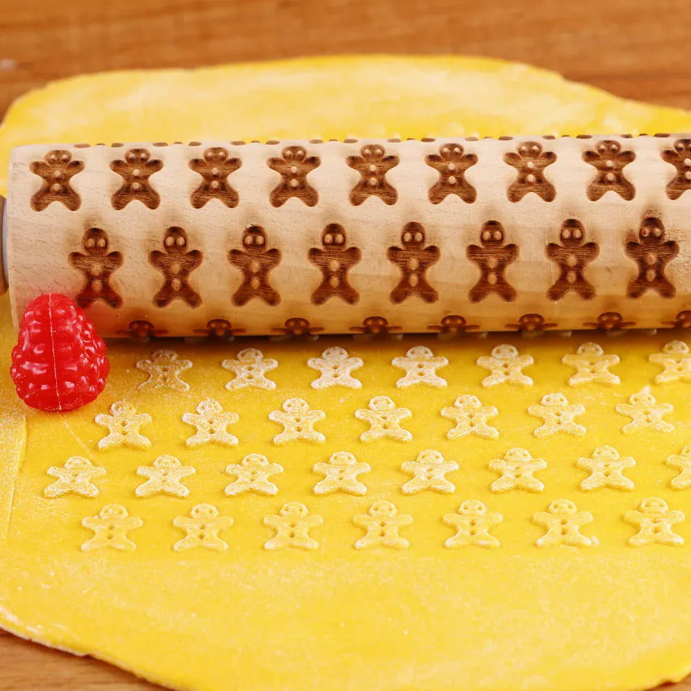 Rouleau à pâtisserie en bois avec motifs gravés de Noël - Outil de décoration pour biscuits rouleaupatisserie