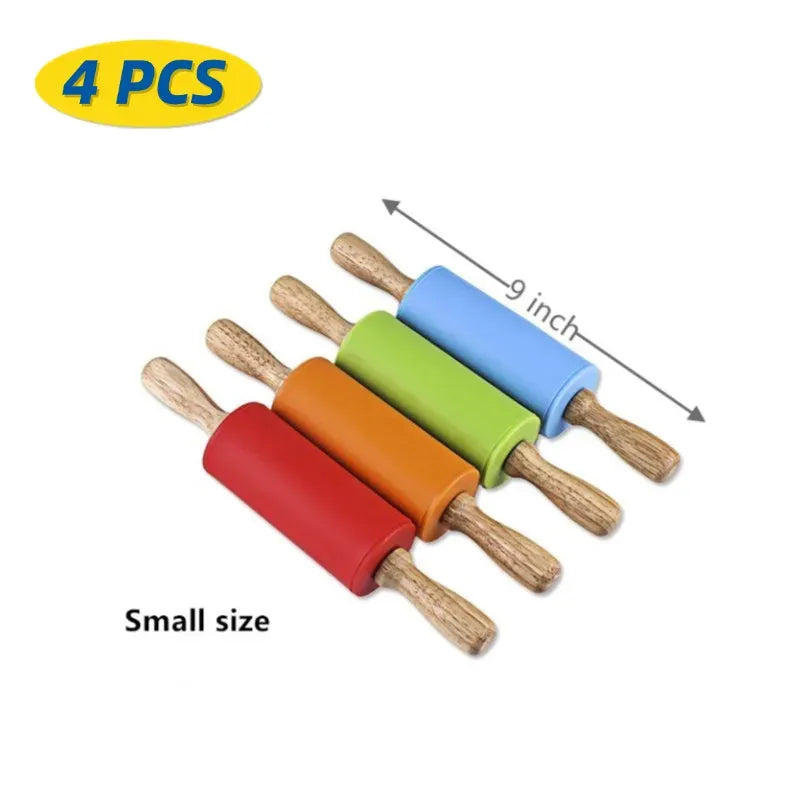Rouleau à pâtisserie en silicone non-adhérent avec poignées en bois - Set de 14 pièces rouleaupatisserie