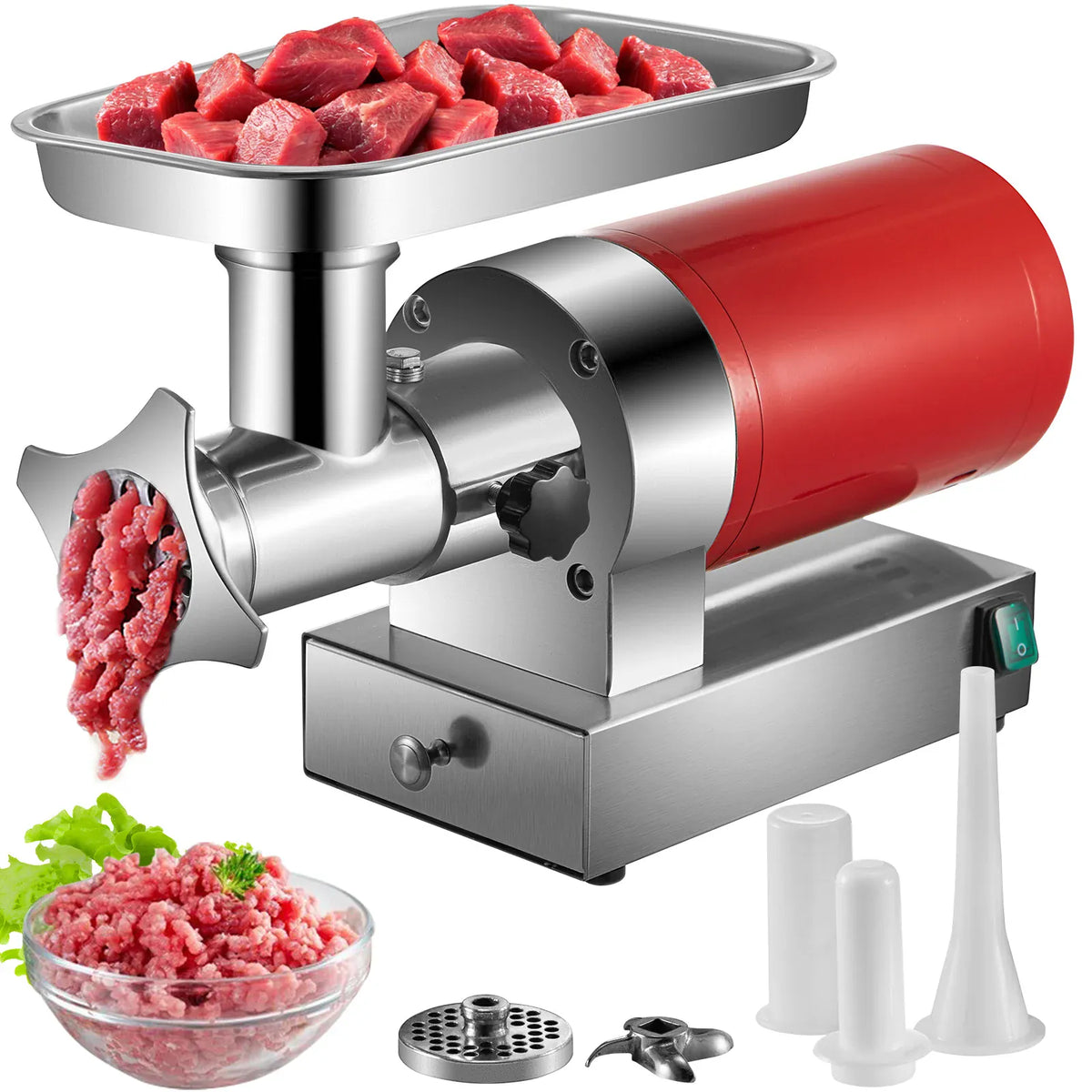 Hachoir à Viande Électrique 1 100 W — 300 kg/h, 2 Plaques + Kit Saucisse Hachoirs à Viande