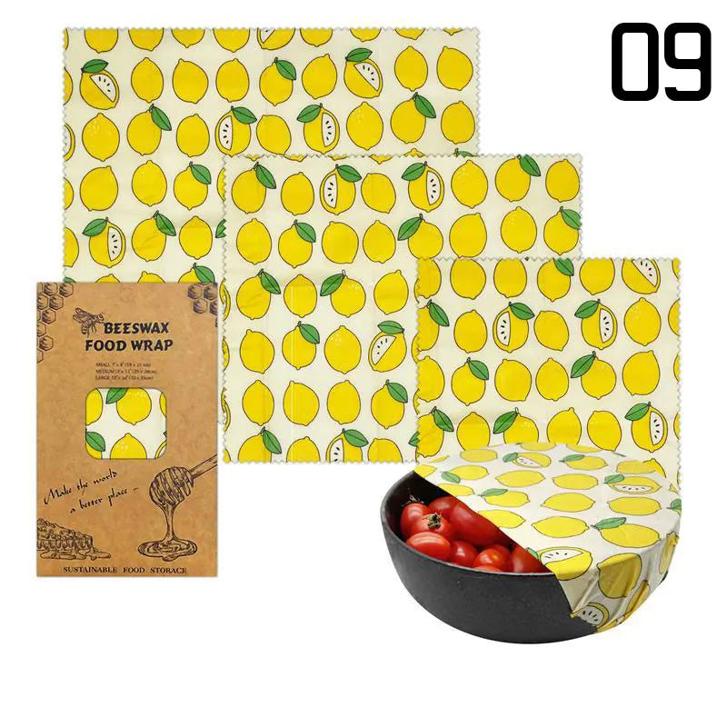 Lot de 3 Films Alimentaires Réutilisables en Coton Bio - Motifs Colorés far