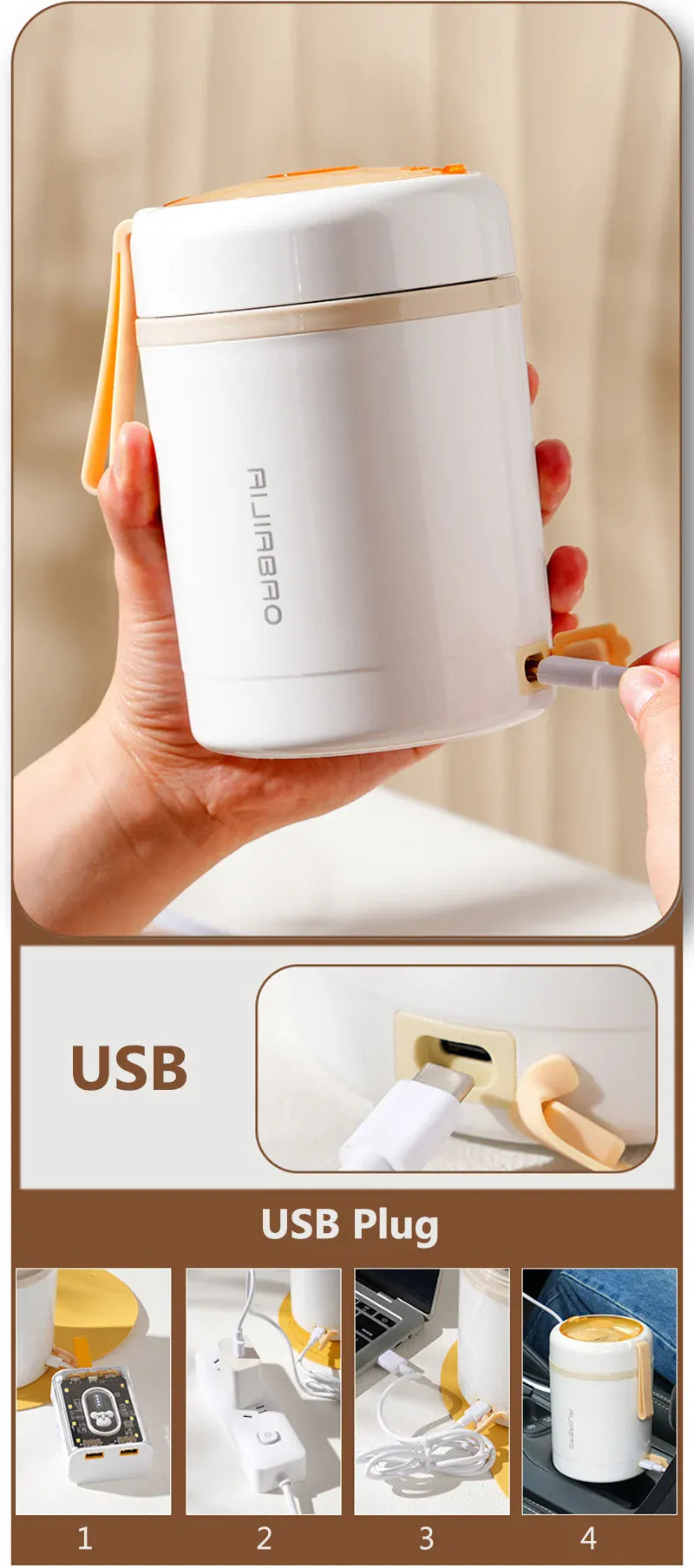 Lunchbox Chauffante USB 600 ml — Acier Inoxydable 304, 60 °C, Étanche lunchboxchauf