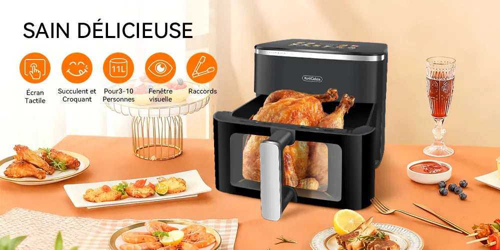 Air Fryer 11L 2000W Écran Tactile et Hublot Visible airfryers