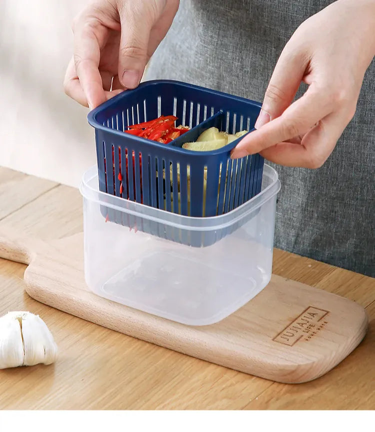 Bac de Conservation Fruits et Légumes avec Grille Égouttoir 1L