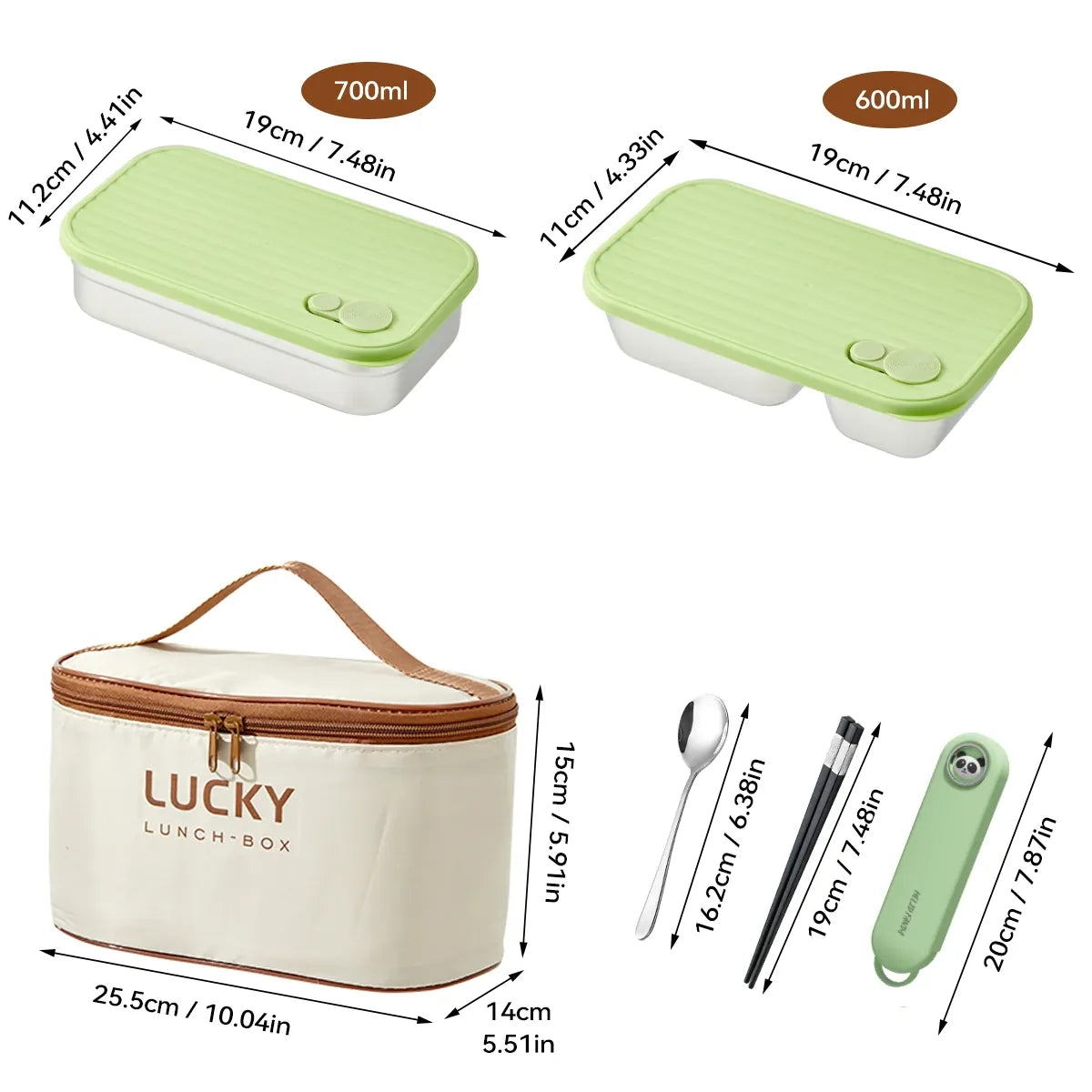 Ensemble Lunch Box Lucky - 700ml Étanche Anti-Fuite Bento