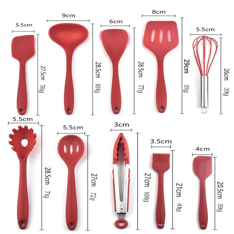 Set Ustensiles Silicone 10 pièces | Non-adhérent et résistant à la chaleur spatule en silicone