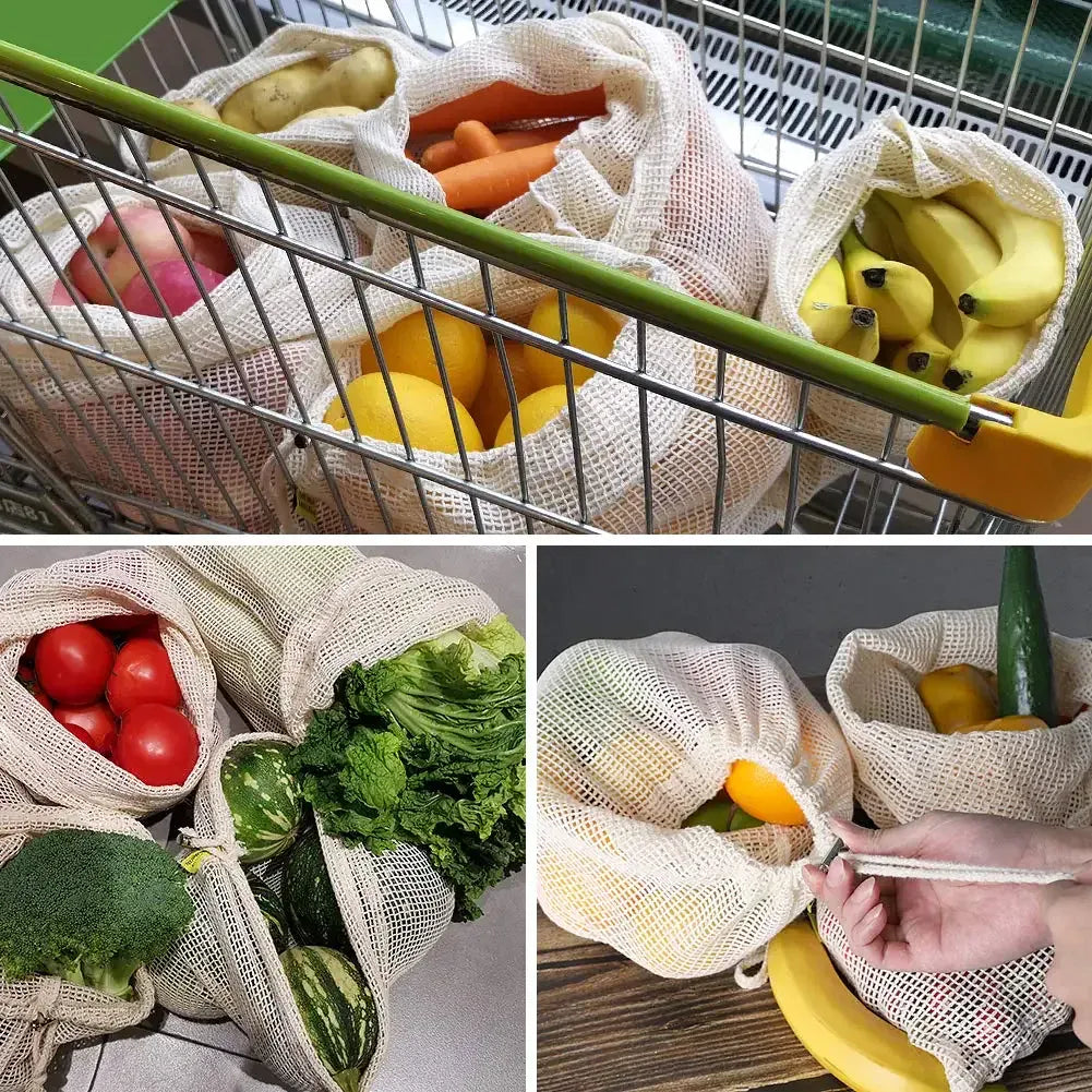 Sacs Filet en Coton Bio - Réutilisables et Écologiques - Lot de 5