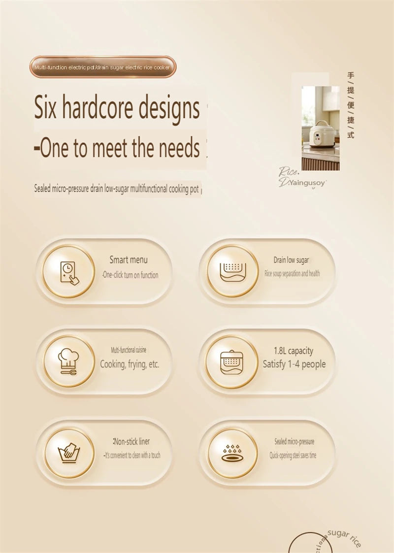 Fonctions du mini cuiseur : 1,8 L pour 1 à 4 personnes