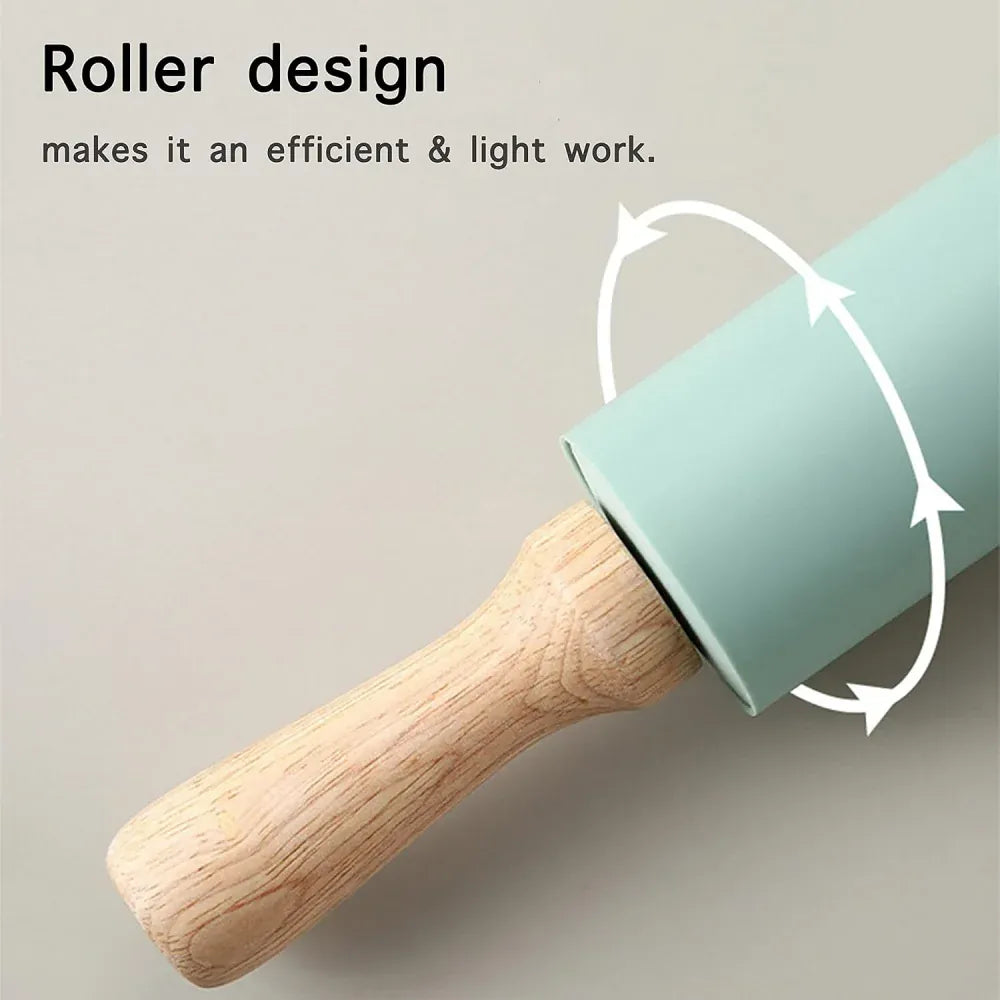 Rouleau à pâtisserie en silicone anti-adhésif avec poignées en bois rouleaupatisserie