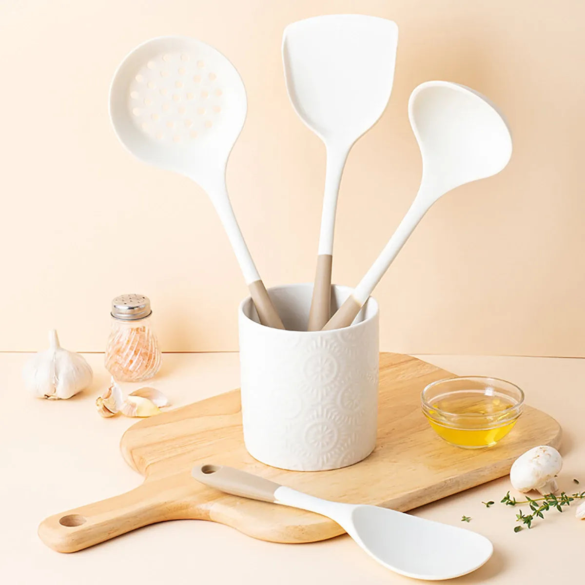 Set Ustensiles Silicone 4 Pieces | Outils de Cuisine Antidérapants spatule en silicone
