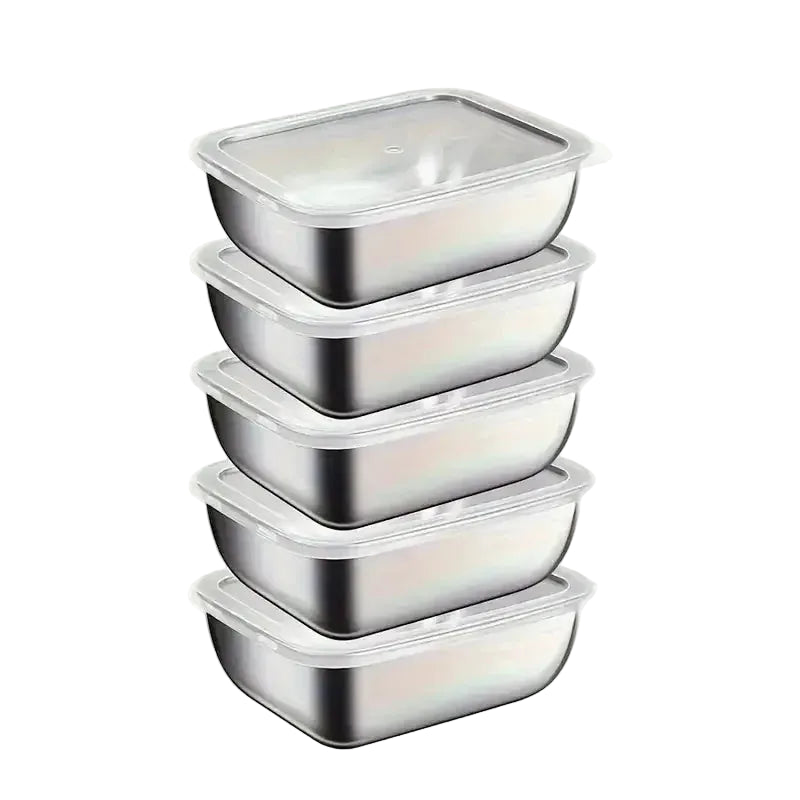Lot de 5 Boîtes Hermétiques en Inox Empilables avec Couvercle
