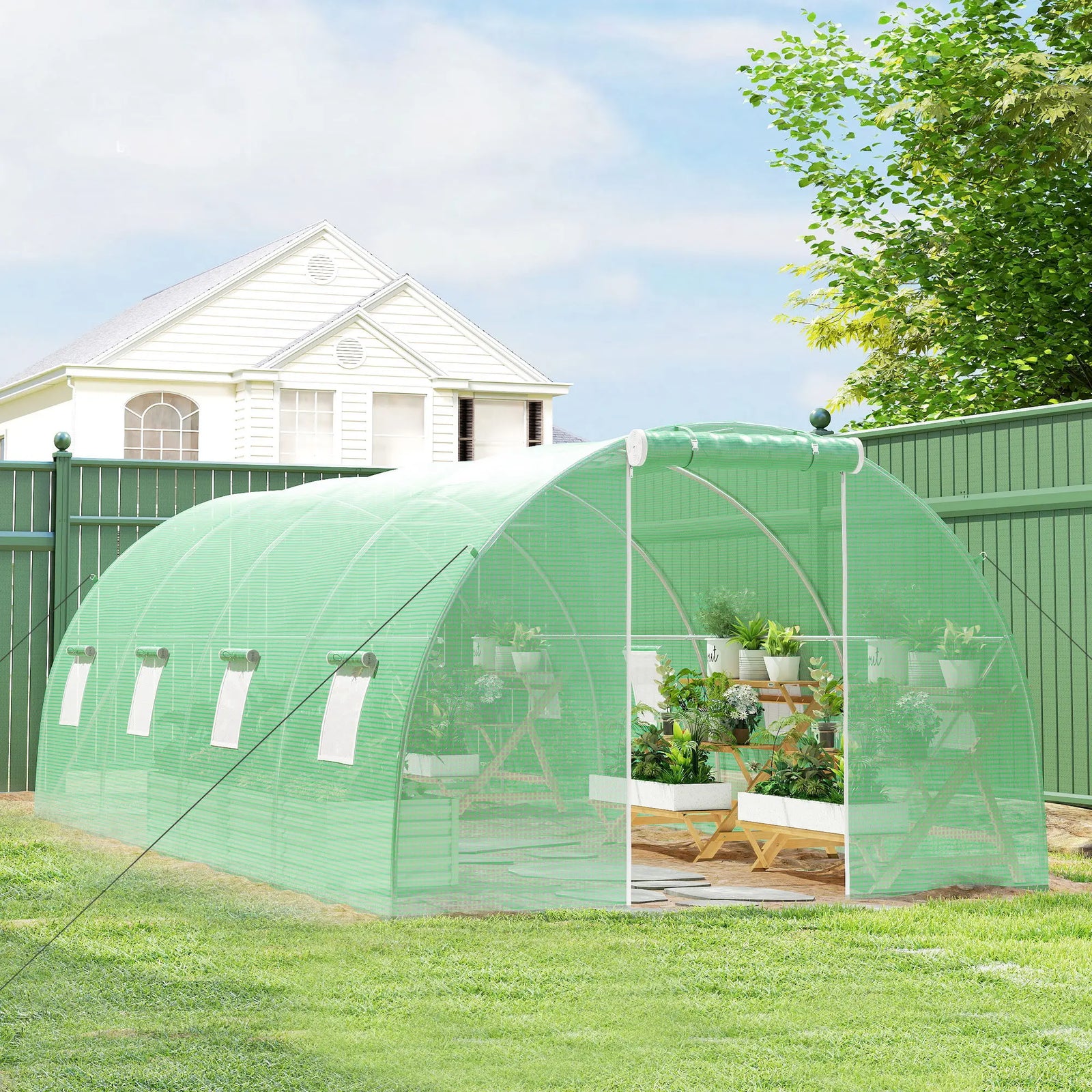Serre Tunnel de Jardin 18 m² (6 × 3 × 2 m) – 8 Fenêtres, Porte Zippée, Acier Galvanisé & Bâche PE Anti-UV Serre de jardin
