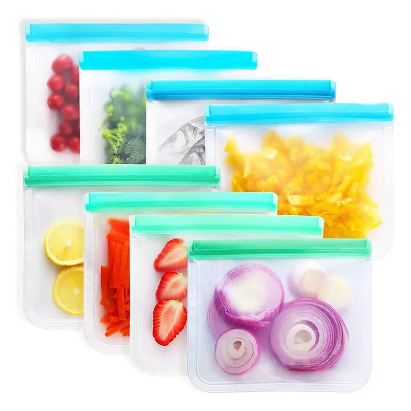 Sachets Silicone Réutilisables Anti-Fuite - Lot de 7 Pièces 25x30cm