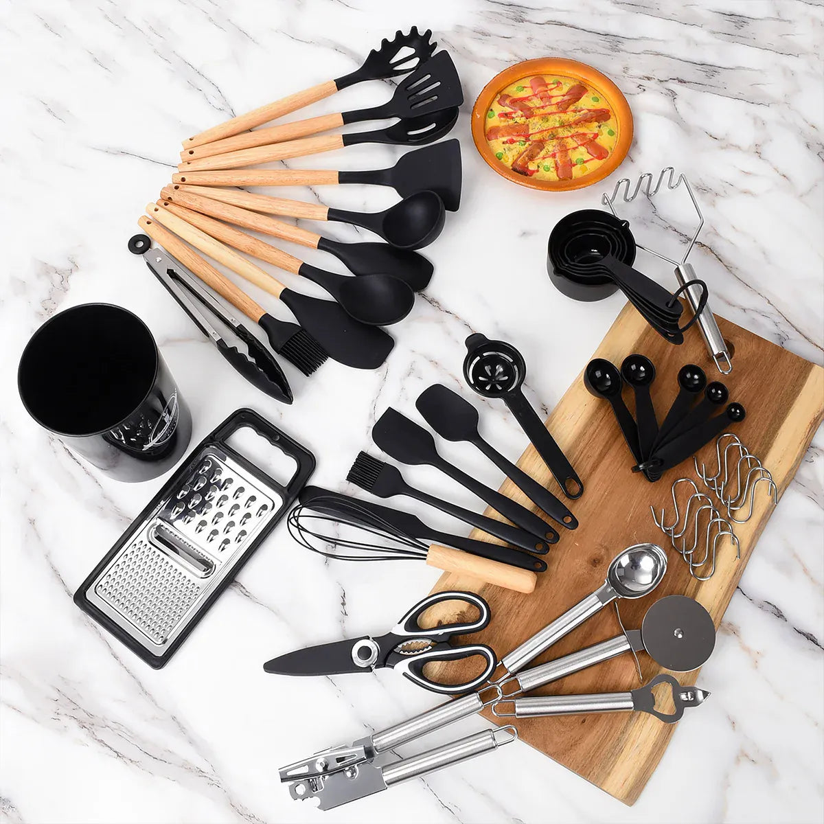 Set Ustensiles Silicone 46 pièces Non-adhésif et résistant à la chaleur spatule en silicone