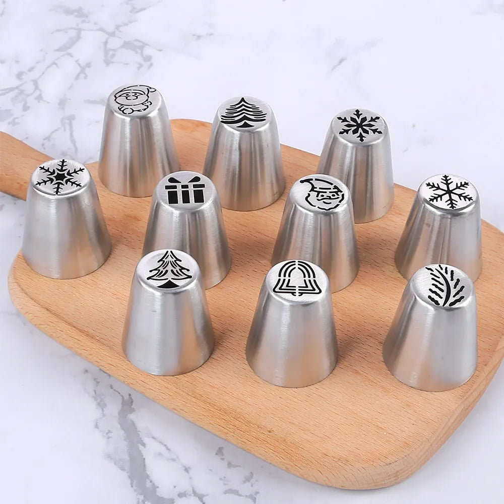 Set de 10 Douilles à Pâtisserie en Acier Inoxydable - Motifs de Noël douillepoche