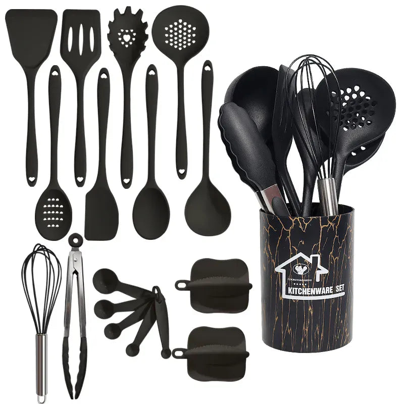Set de 18 Ustensiles Pratiques en silicone (Rose/Blanc/Noir) spatule en silicone