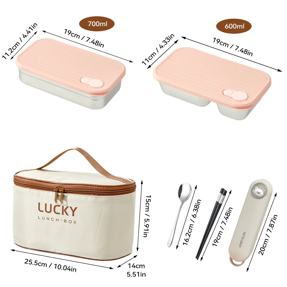 Ensemble Lunch Box Lucky - 700ml Étanche Anti-Fuite Bento