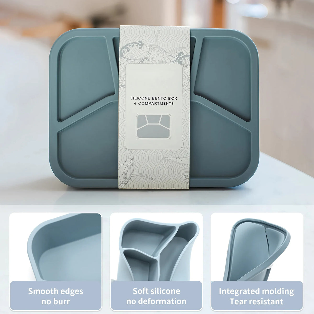 Bento Compartimenté Silicone Écologique | 4 Compartiments 700ml Bento