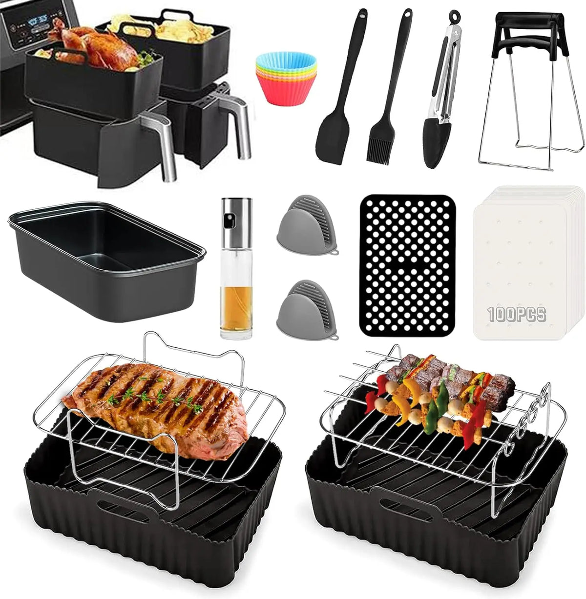 Kit Accessoires Air Fryer BBQ Grill et Moules à Pizza 9 pièces Air Fryer