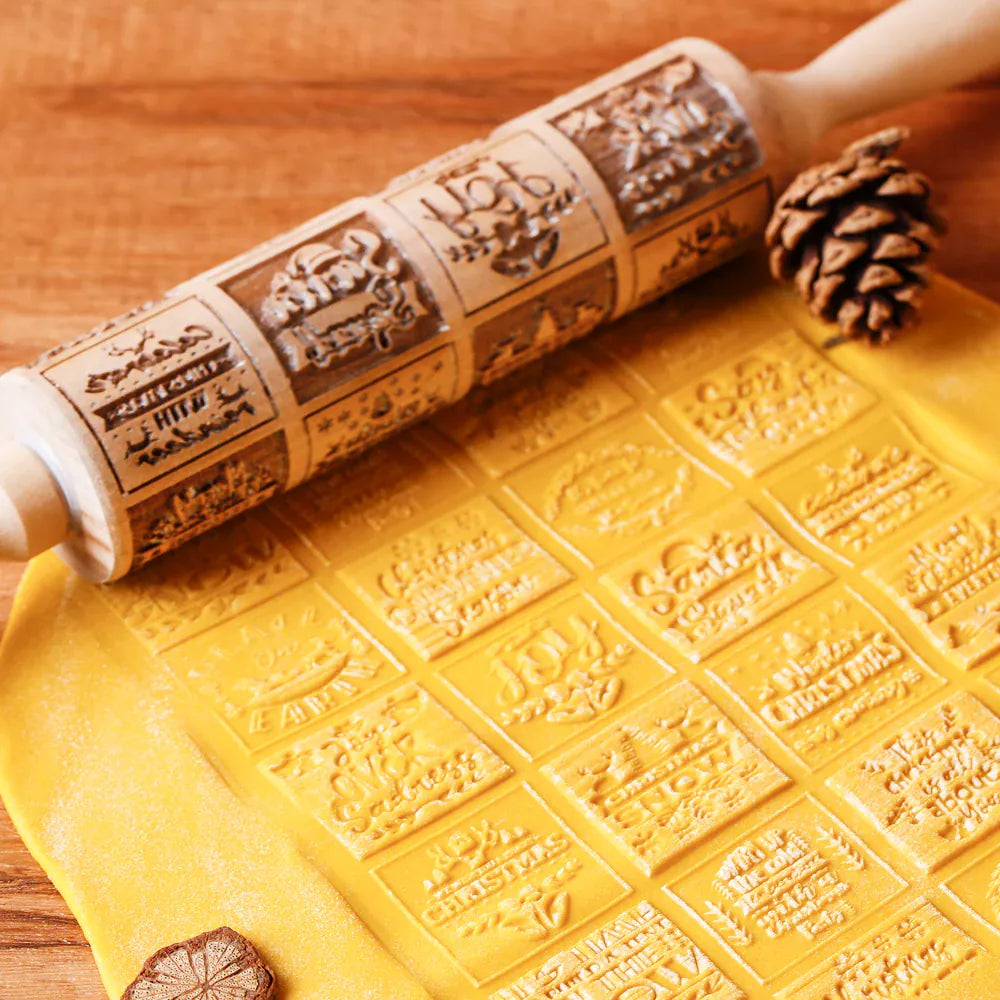 Rouleau à pâtisserie en bois avec motifs gravés de Noël - Outil de décoration pour biscuits rouleaupatisserie