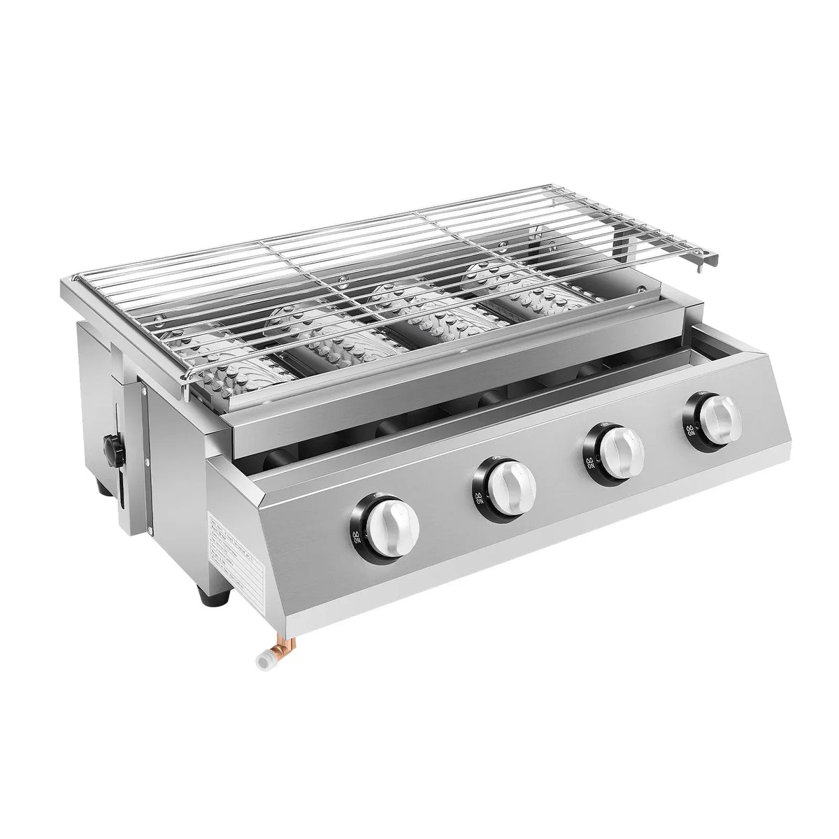 Plancha Gaz 4 Brûleurs Inox – Barbecue de Table Sans Fumée, Grille Amovible (GPL)