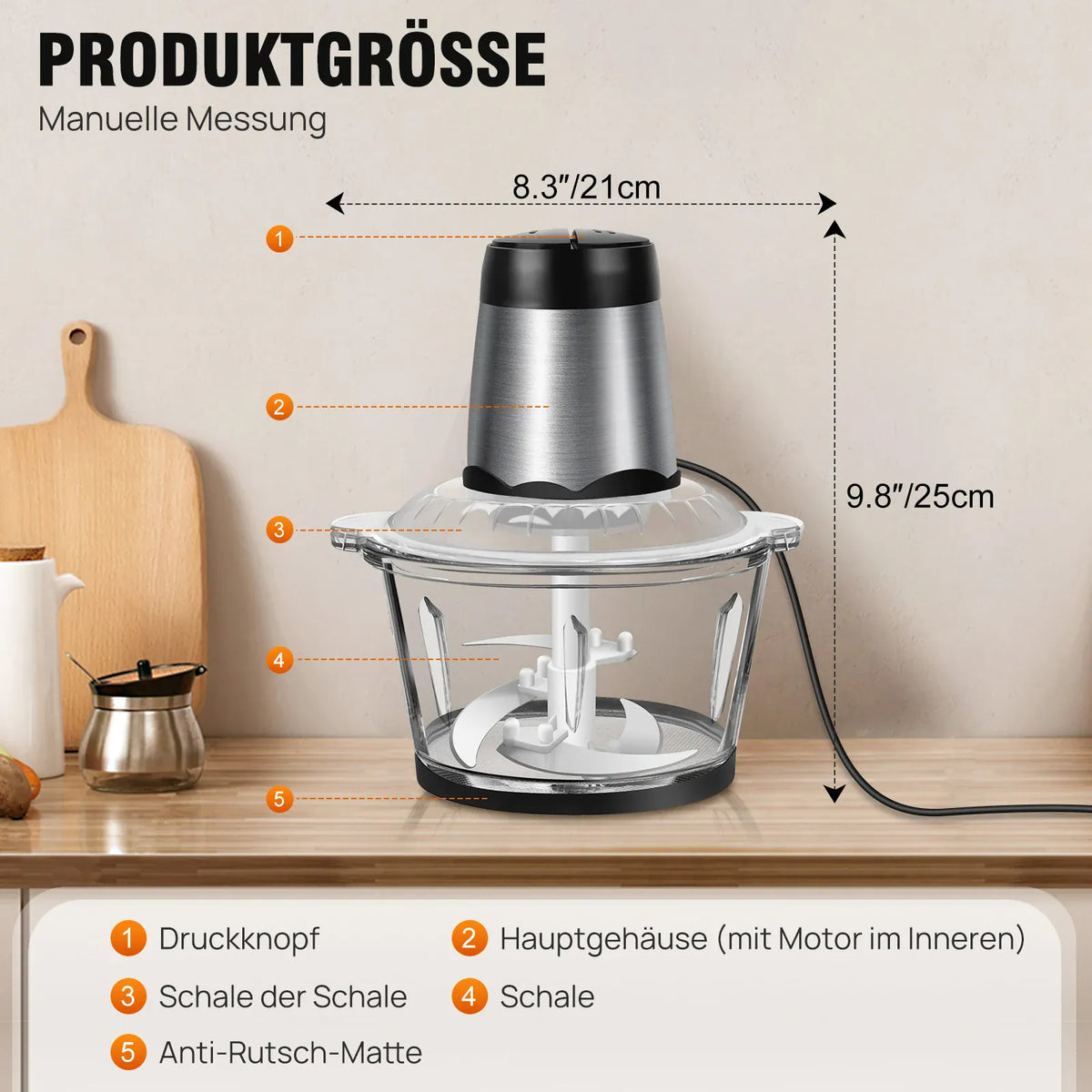 Hachoir Électrique Multifonction 300 W — Bol en Verre 2 L, 4 Lames Inox, 2 Vitesses hachoir electrique