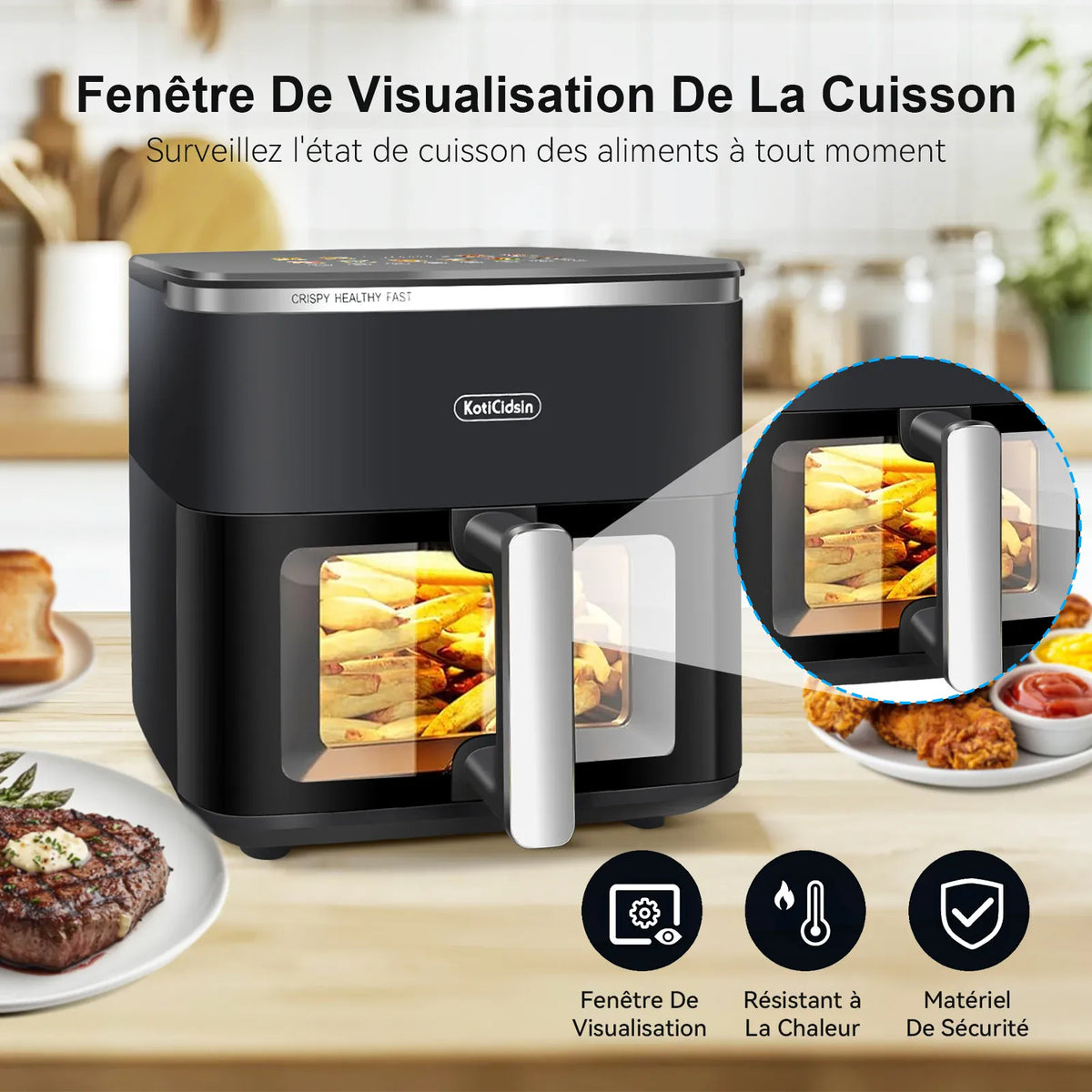 Air Fryer 11L 2000W Écran Tactile et Hublot Visible airfryers