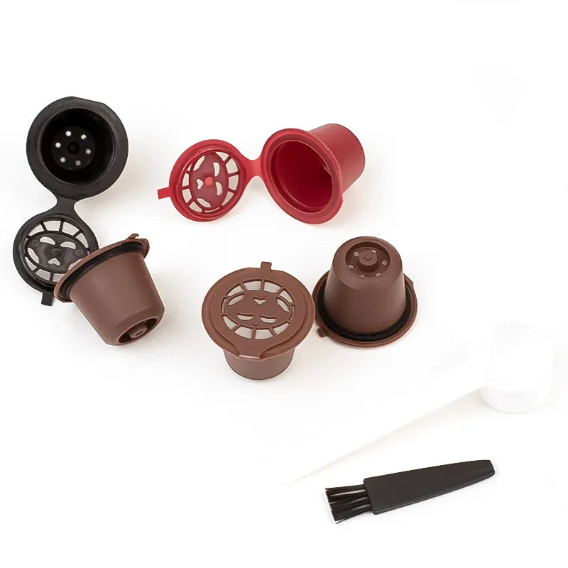 Capsules de Café Réutilisables Compatible Nespresso — Lot de 3 ou 6 Pièces avec Cuillère et Brosse capsule