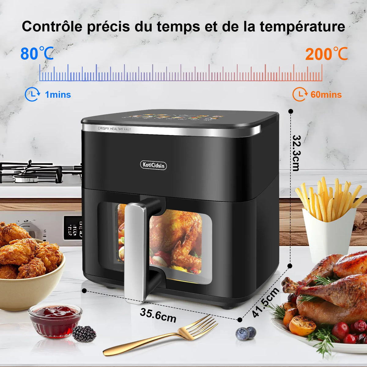 Air Fryer 11L 2000W Écran Tactile et Hublot Visible airfryers