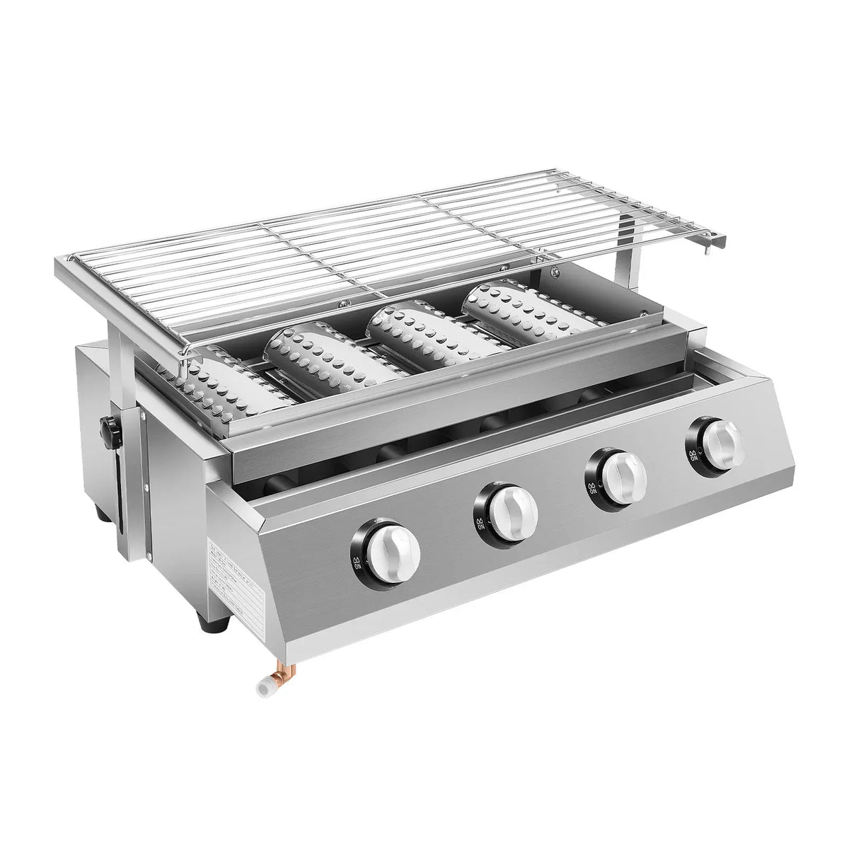Plancha Gaz 4 Brûleurs Inox – Barbecue de Table Sans Fumée, Grille Amovible (GPL)