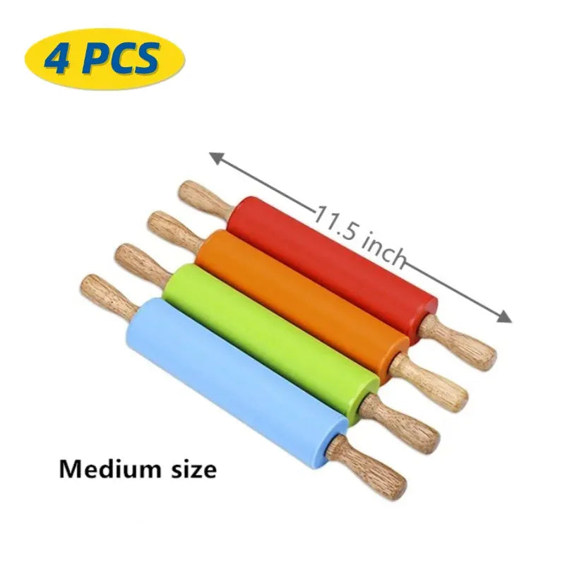Rouleau à pâtisserie en silicone non-adhérent avec poignées en bois - Set de 14 pièces rouleaupatisserie