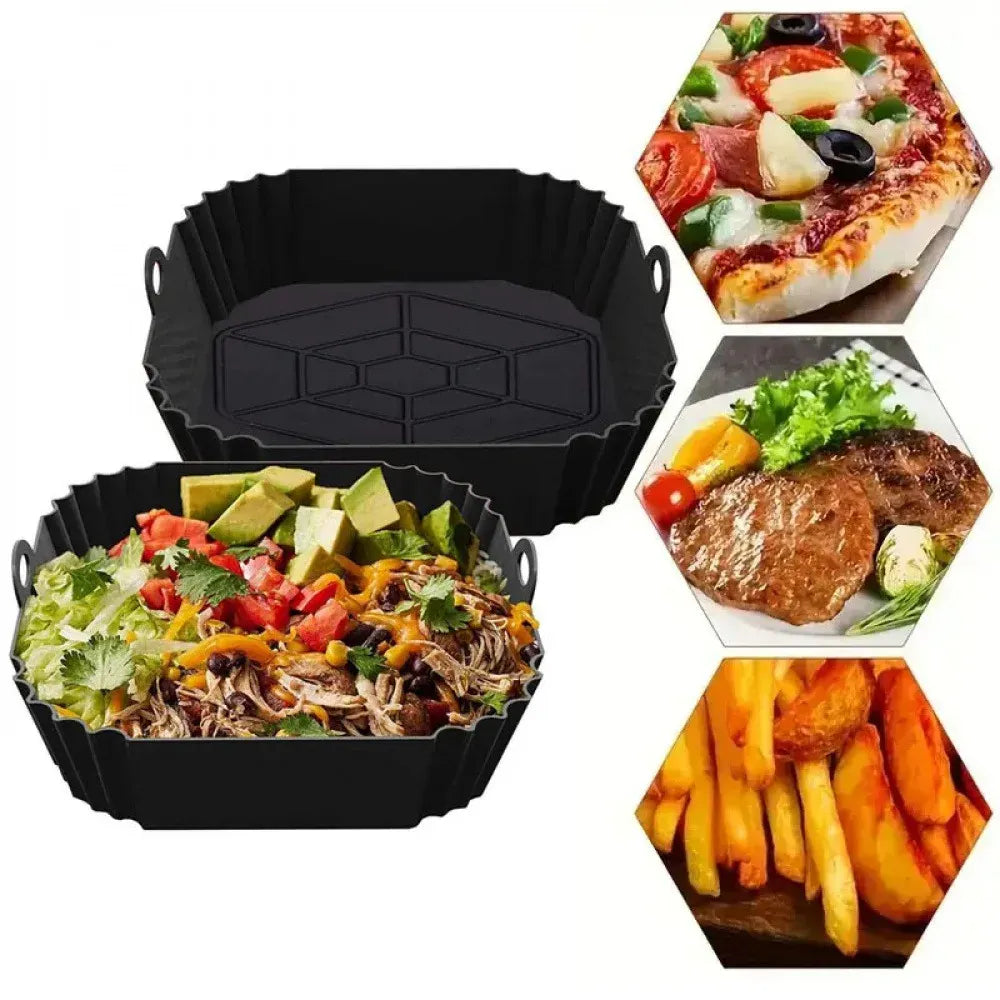 Moule Silicone Air Fryer Réutilisable Carré avec Poignées - 2 pièces Air Fryer