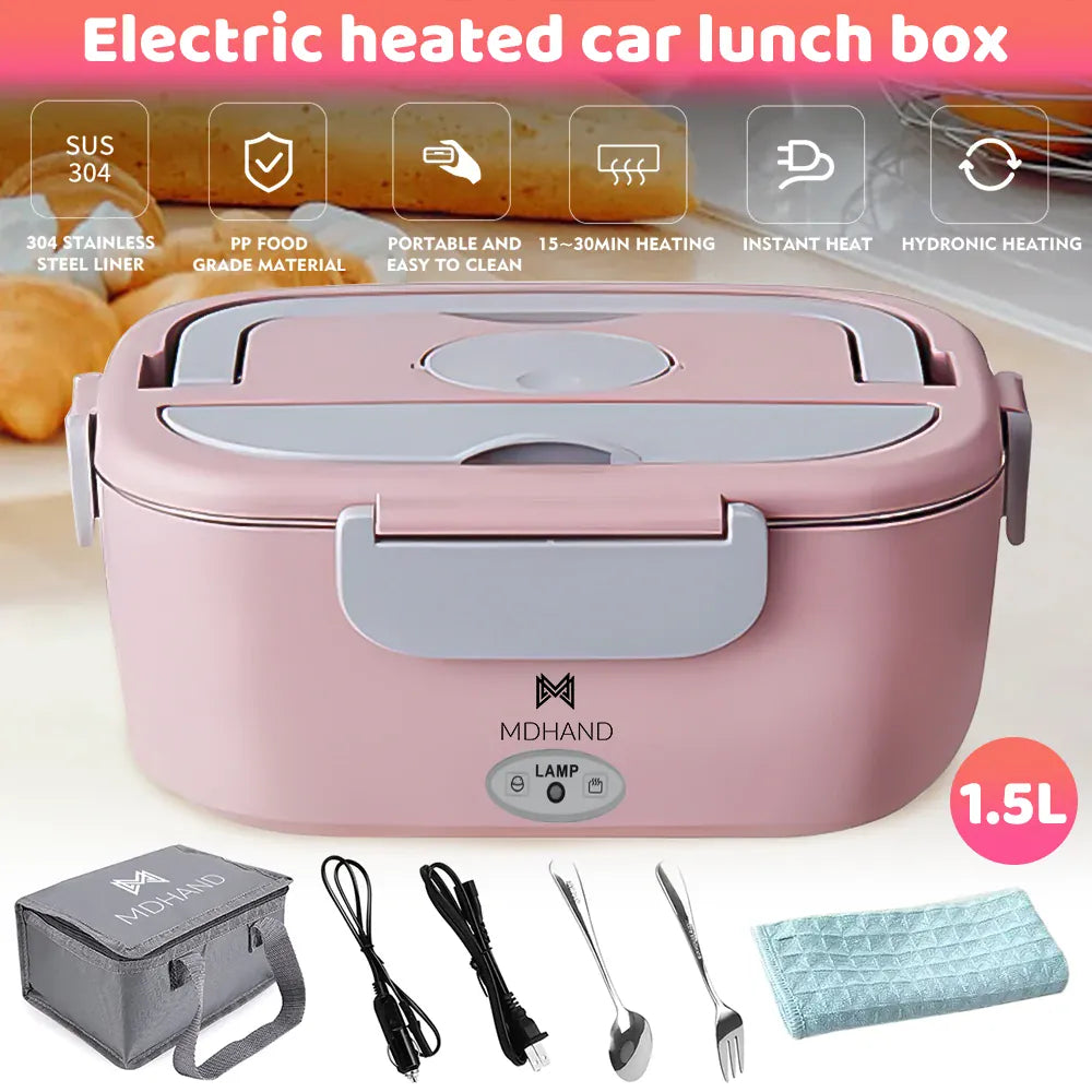 Lunch Box Chauffante Électrique 65 W — Cuve Inox 304 Amovible 1,5 L, 2 Compartiments, Voiture et Secteur lunchboxchauf