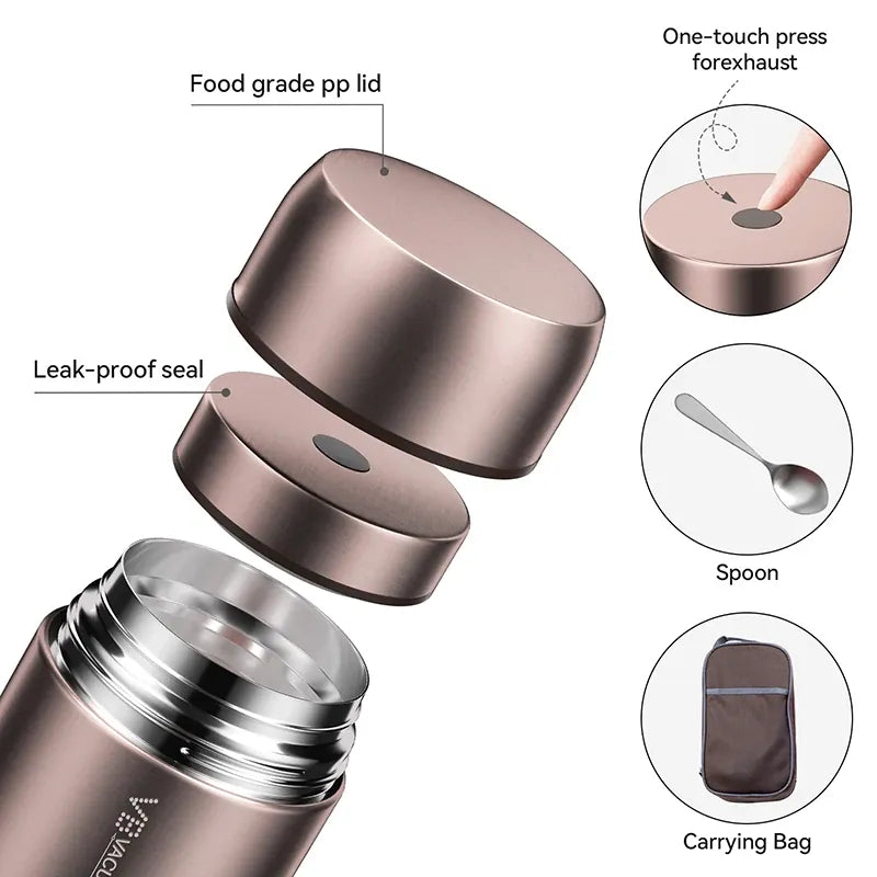 Thermos Alimentaire Isotherme Inox 316 - 16 h Chaud, 18 h Froid - 600 à 1200 ml lunchbox