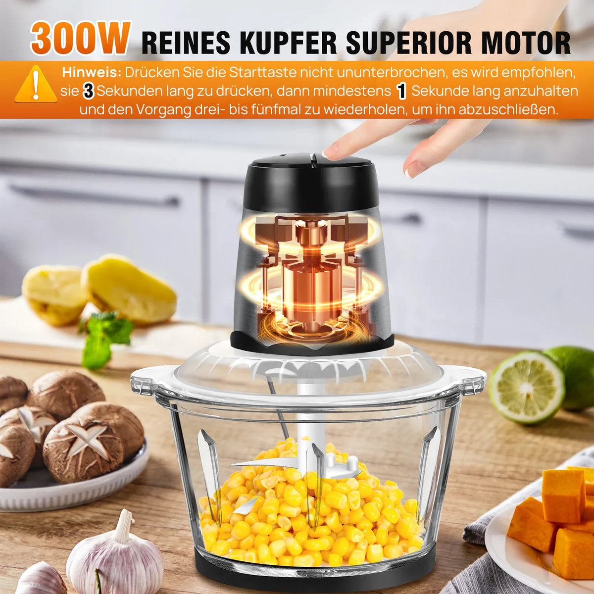Hachoir Électrique Multifonction 300 W — Bol en Verre 2 L, 4 Lames Inox, 2 Vitesses hachoir electrique