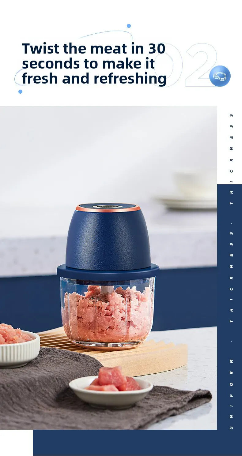 Mini Hachoir Électrique Sans Fil 350 ml — Bol en Verre, 6 Lames Inox, Batterie USB-C hachoir electrique