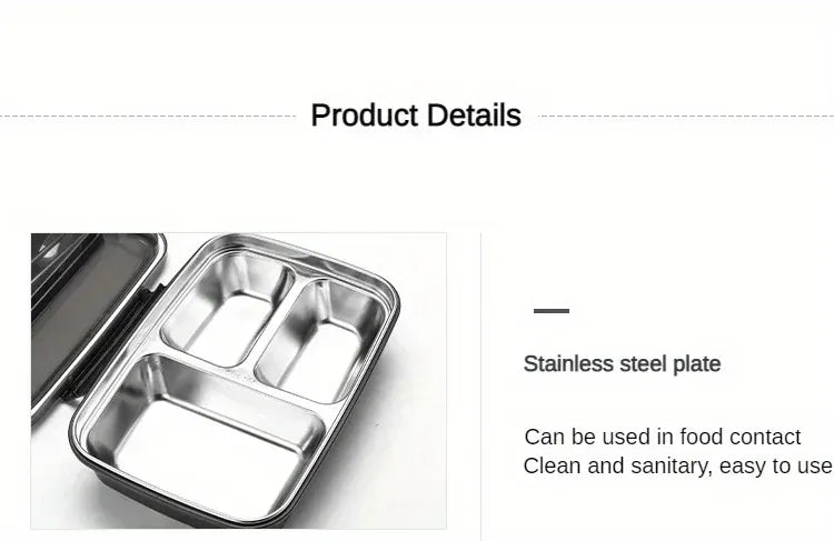 Bento Inox 3 Compartiments | Boîte Durable et Étanche 1,2L Bento