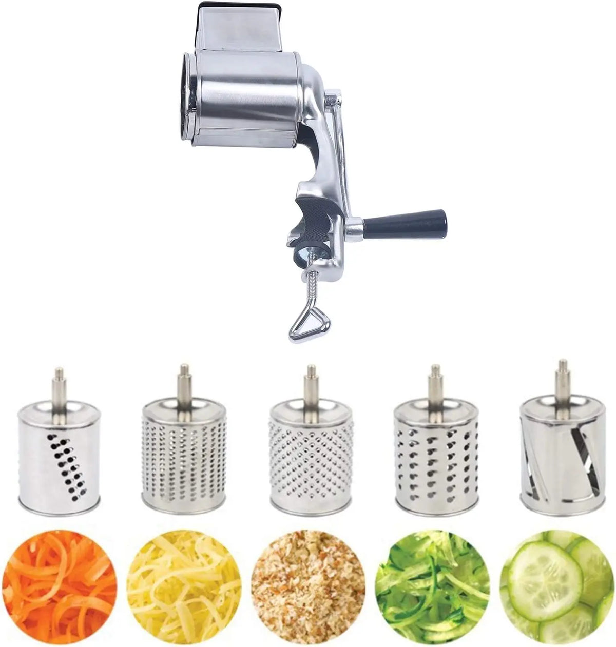 Rapeur à légumes manuel en acier inoxydable avec 5 tambours pour pommes de terre concombres et fruits Coupe Légumes