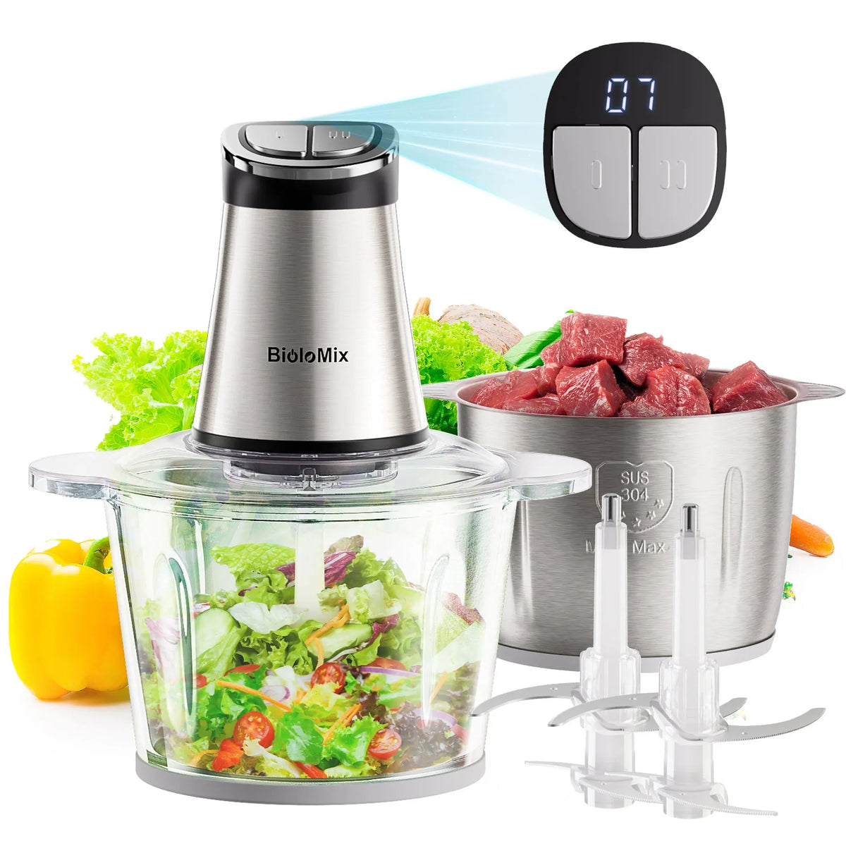 Hachoir Électrique 300W 3L — 2 Bols (Inox + Verre) et Lames Bi-Niveaux hachoir electrique