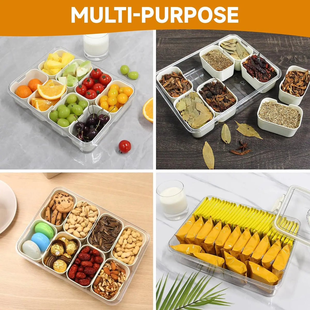 Boîte Snack Organiseur 4 Compartiments Empilable avec Couvercle