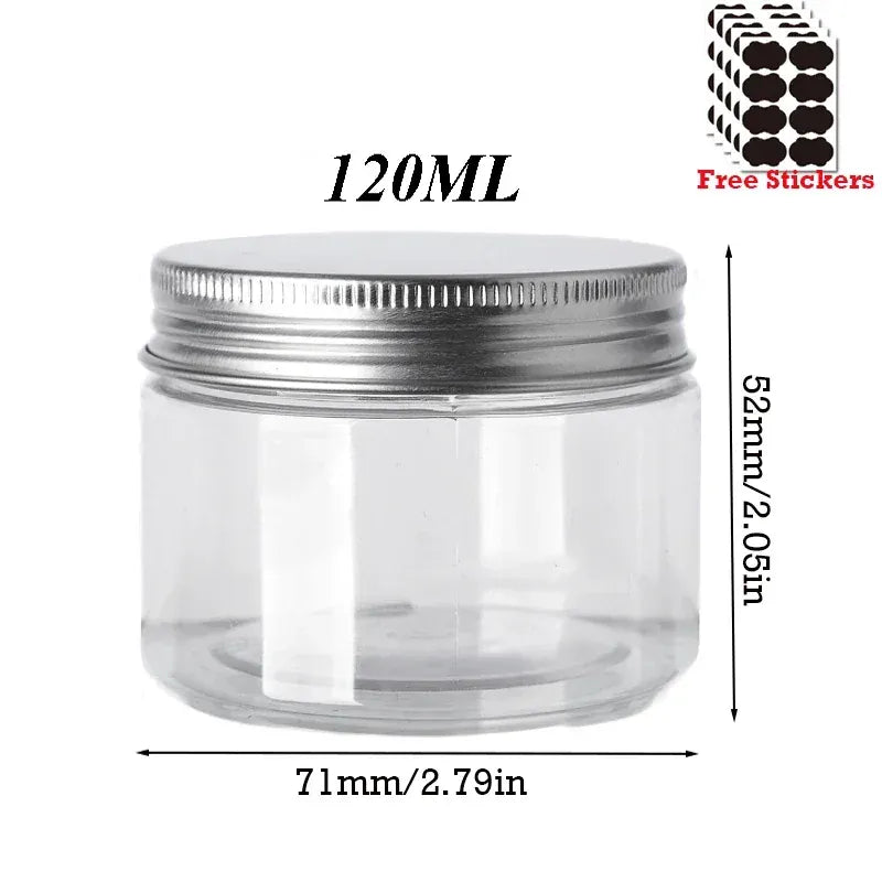 Lot de 50 Pots en Plastique PET Alimentaire 30–150 ml avec Couvercle Aluminium Vissé