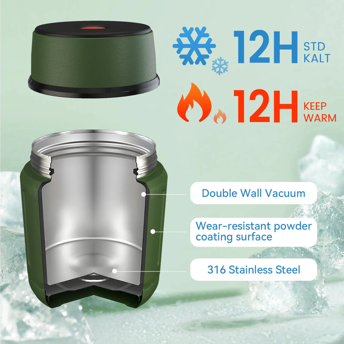 Thermos Repas 500 ml — Inox Double Paroi, Cuillère Pliante et Sac Isotherme Inclus lunchbox