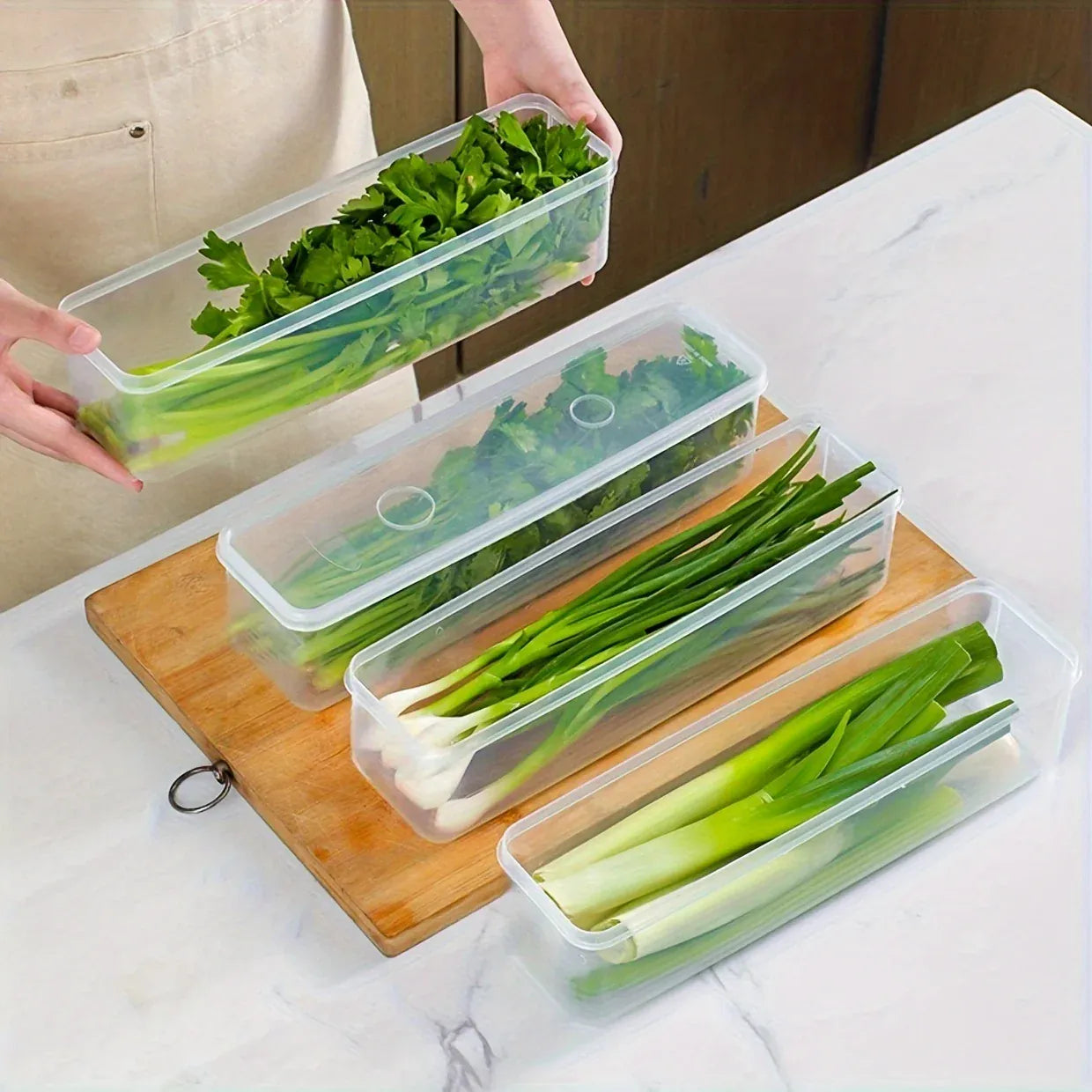 Organiseur Frigo Rectangulaire 4 Pièces en Plastique Transparent