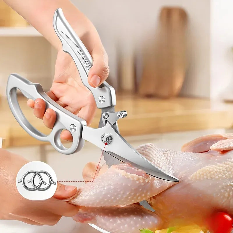 Ciseaux de cuisine en inox avec poignée ergonomique et ressort ciseaux